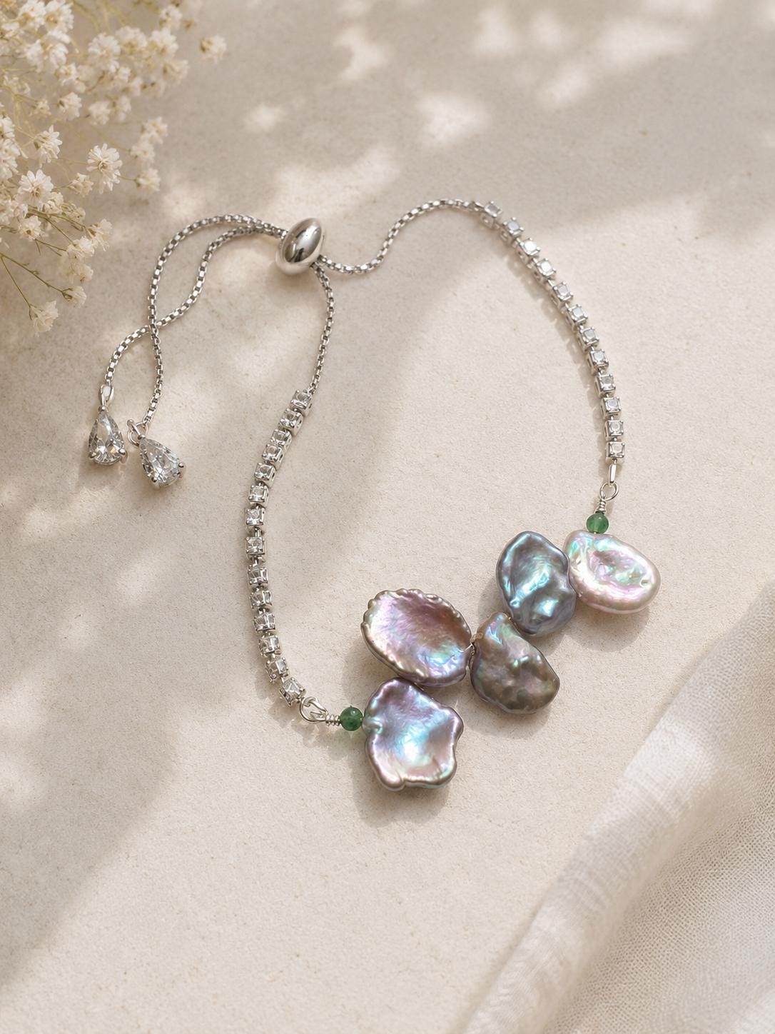 Baroque Keshi Pearl And Silver Tennis Chain Bracelet