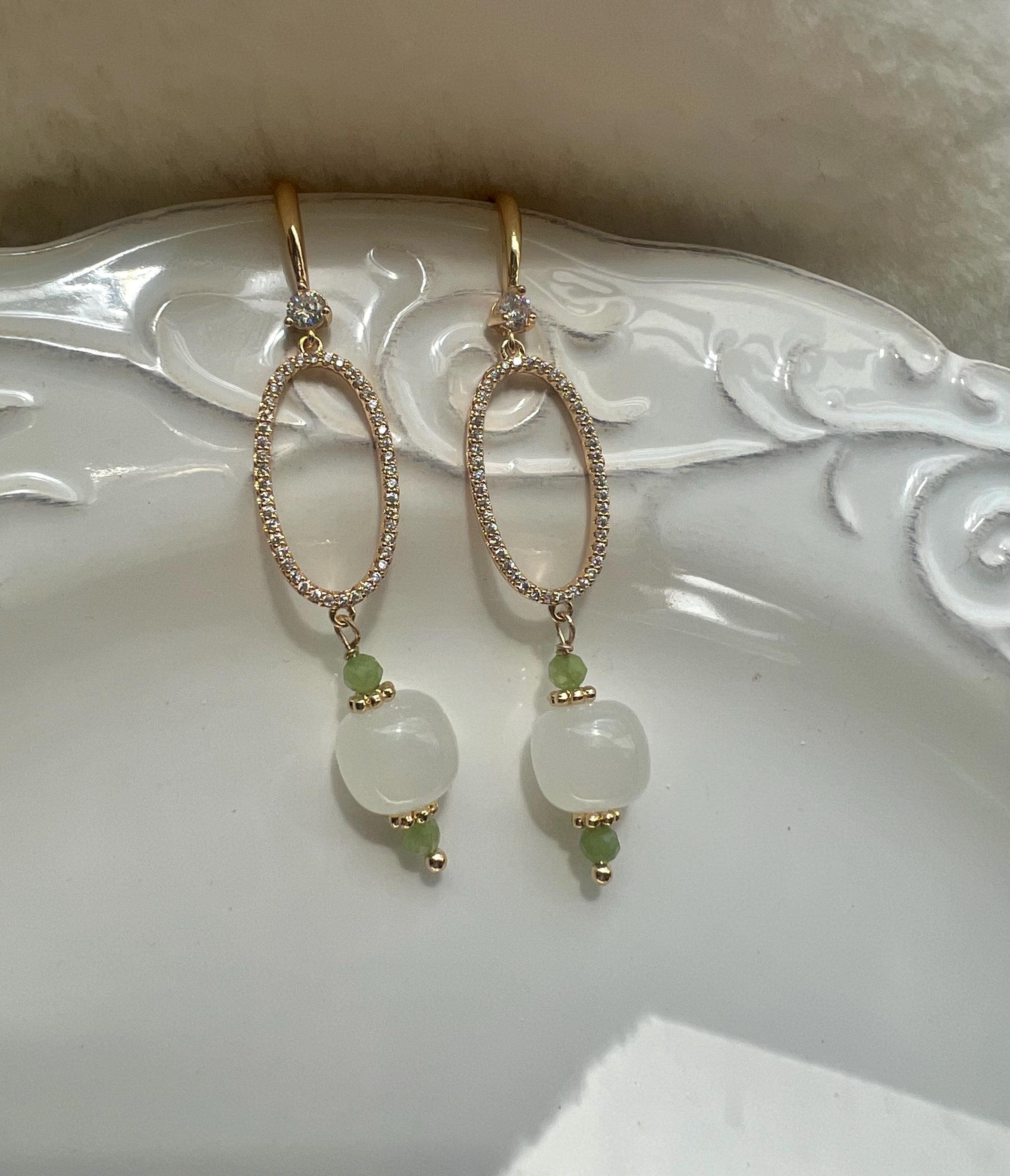 White Jade Drop Earrings, Gold Dangle Earrings, Minimalist Jade Jewelry, Delicate Bridal Earrings, Asian Inspired Jewelry
