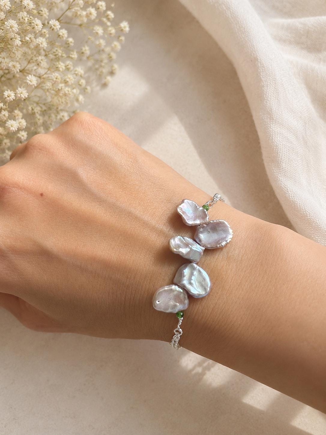Baroque Keshi Pearl And Silver Tennis Chain Bracelet
