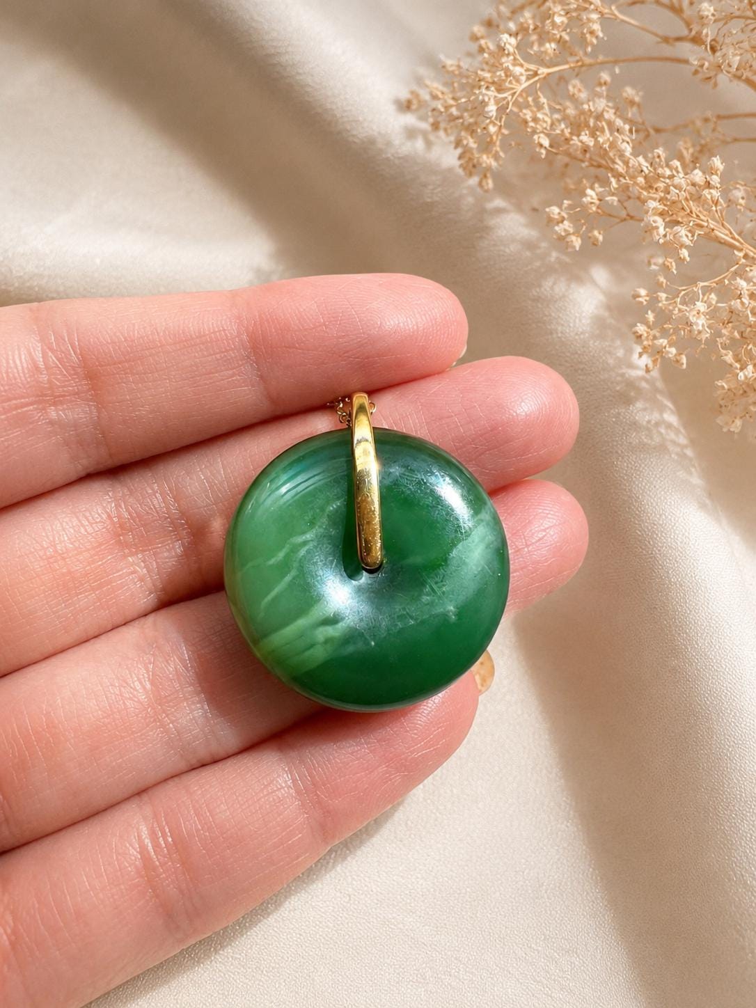 Green Nephrite Peace Donut Pendant