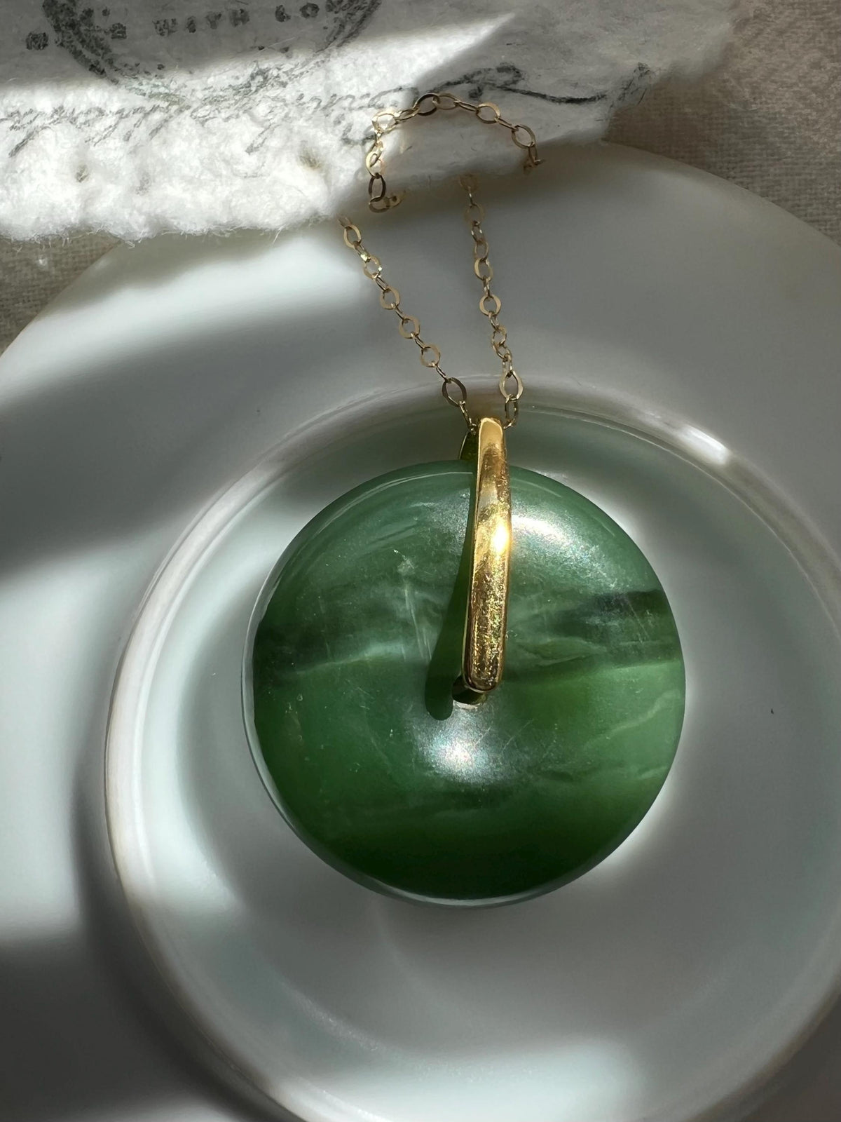 Green Nephrite Peace Donut Pendant