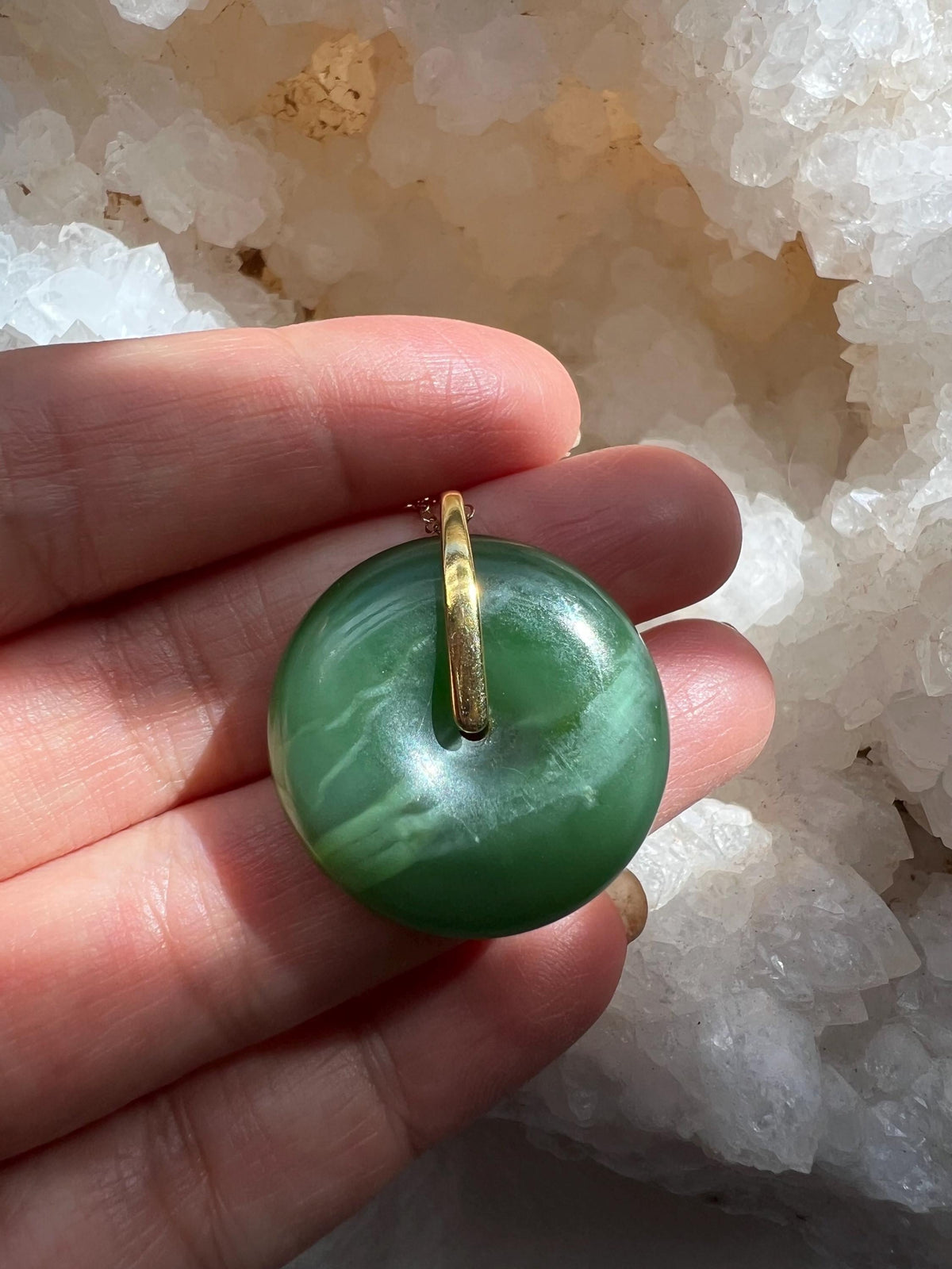 Green Nephrite Peace Donut Pendant
