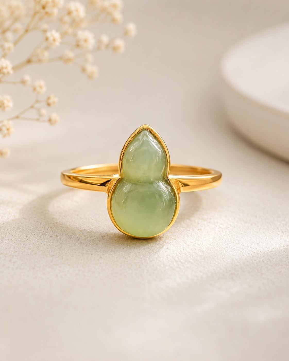 Cat’s Eye Nephrite Gourd Silver Ring
