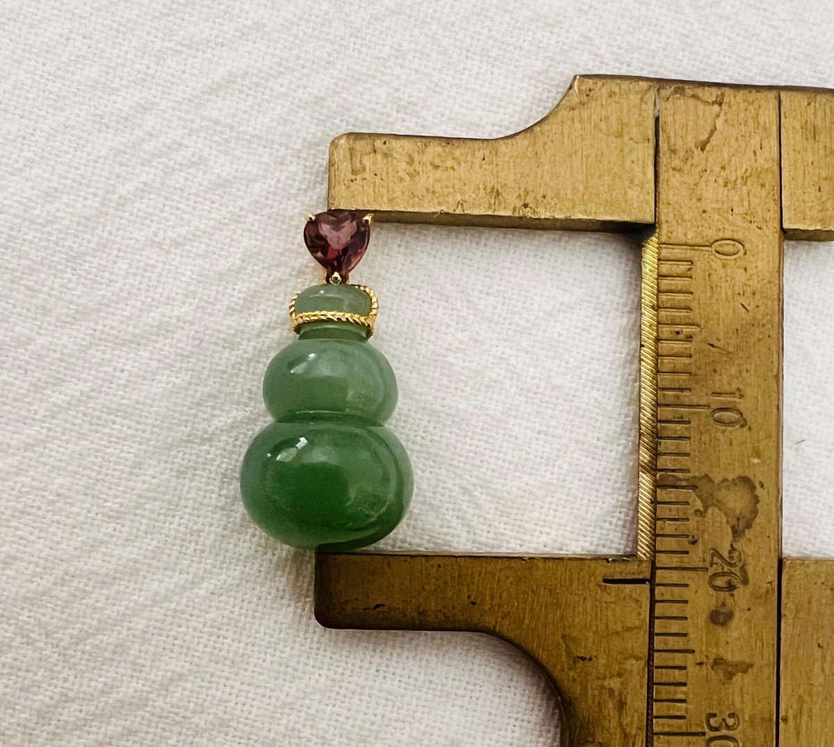 Green Nephrite Gourd & Ruby Pendant
