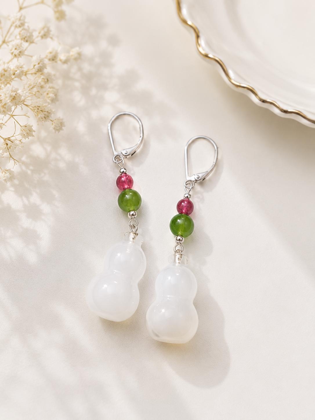 Jade Gourd & Tourmaline Drop Earrings