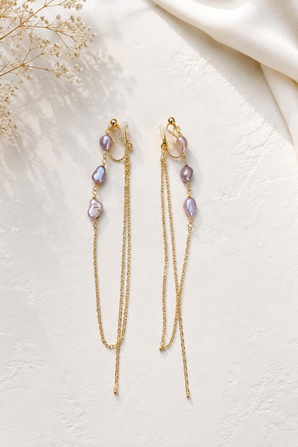14K Gold Filled Freshwater Pearl Ear Back Dangle Tassels Earrings