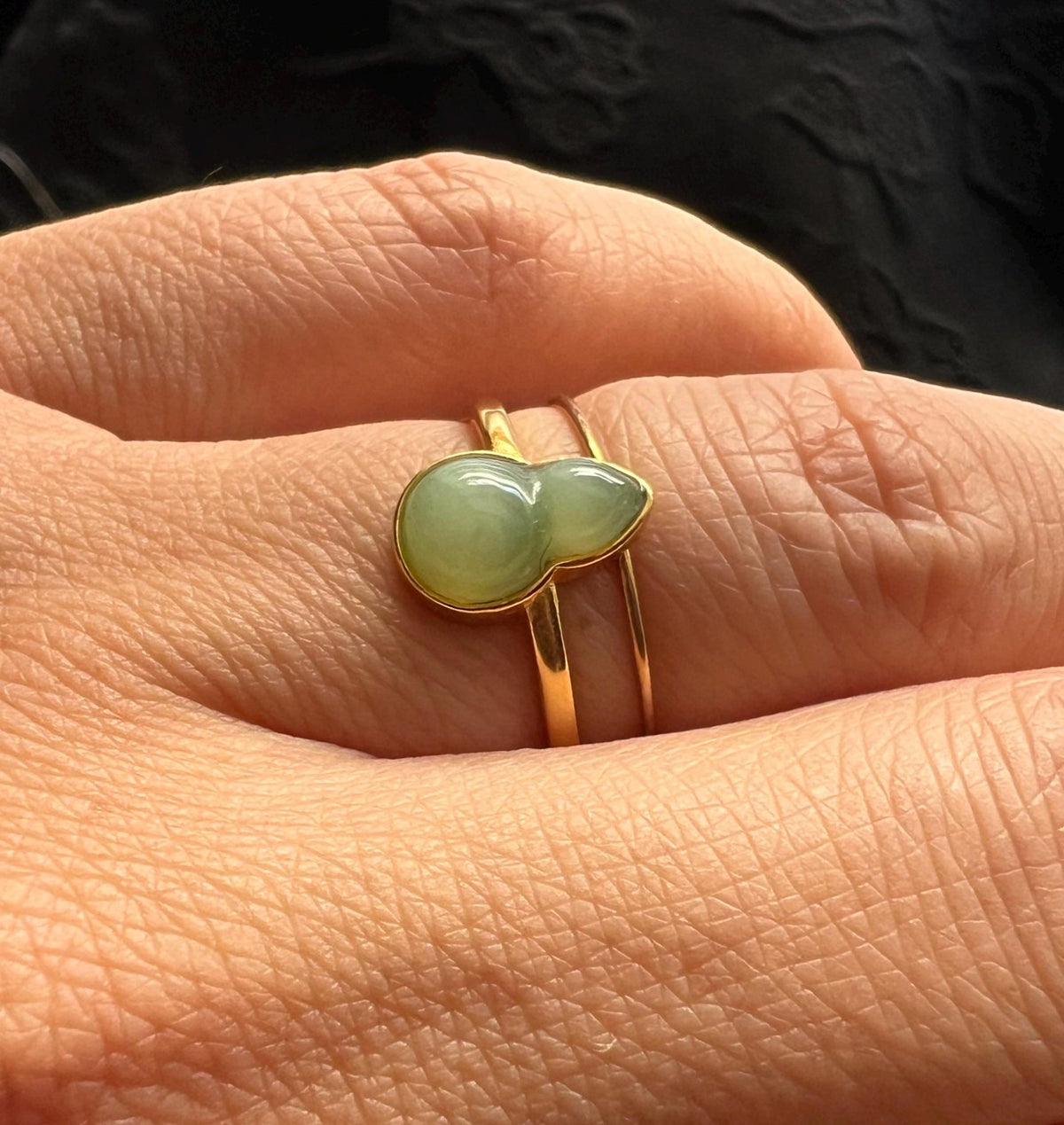Cat’s Eye Nephrite Gourd Silver Ring