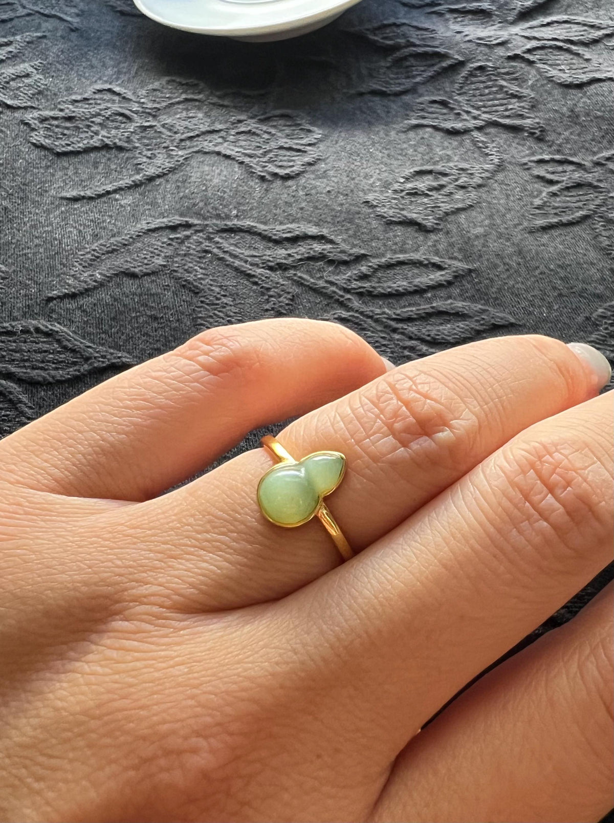 Cat’s Eye Nephrite Gourd Silver Ring