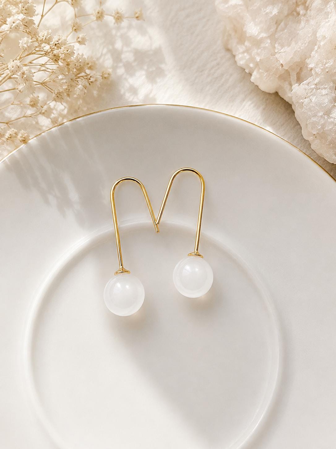 White Nephrite Bar Drop Earrings (Pair) — product image 1