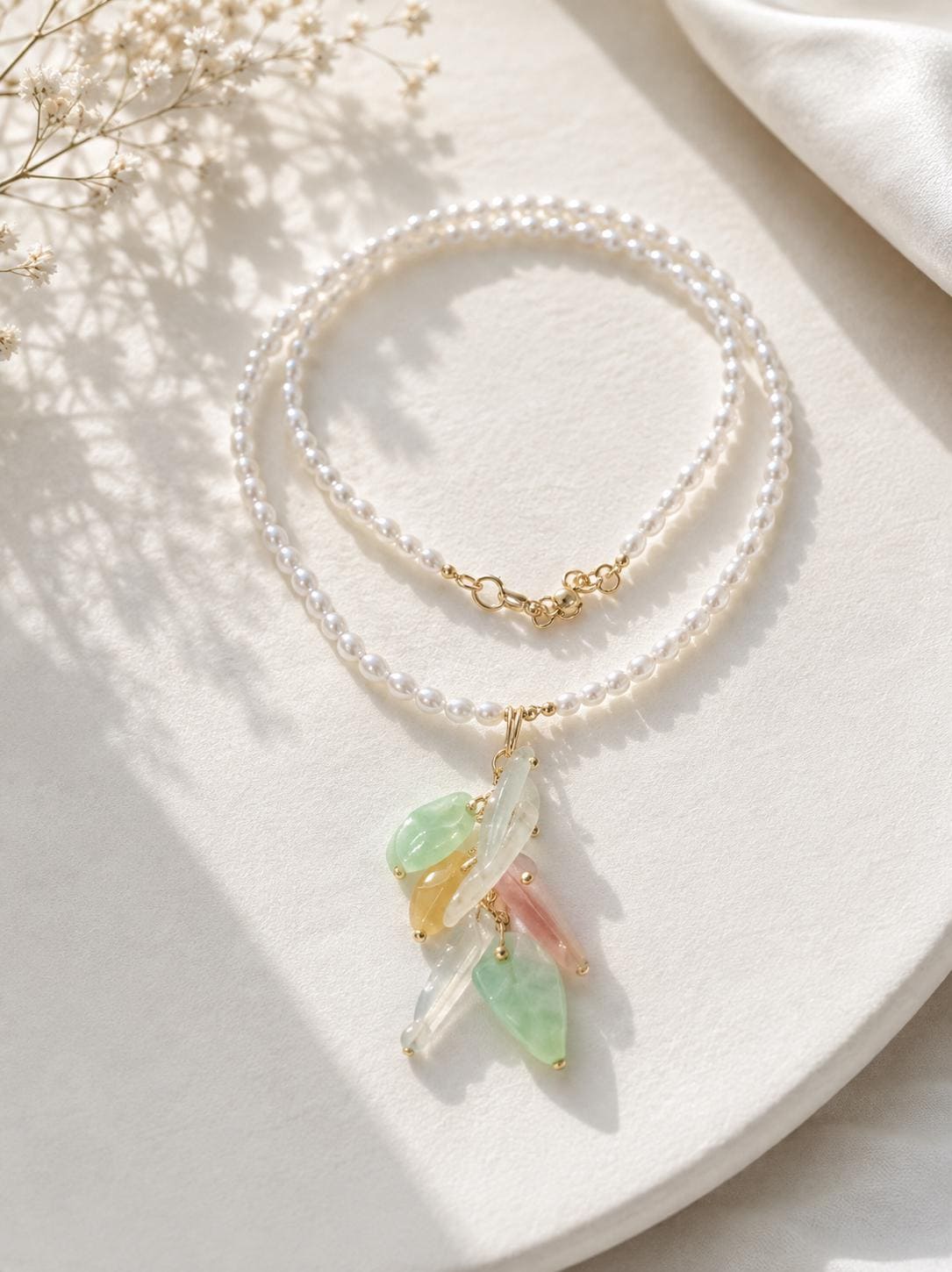 Seed Pearl & Jadeite Cluster Necklace