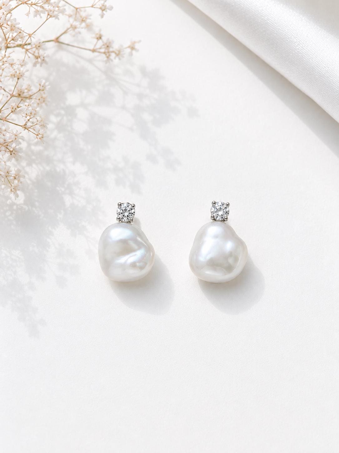 Clip On Baroque Pearl CZ Earrings