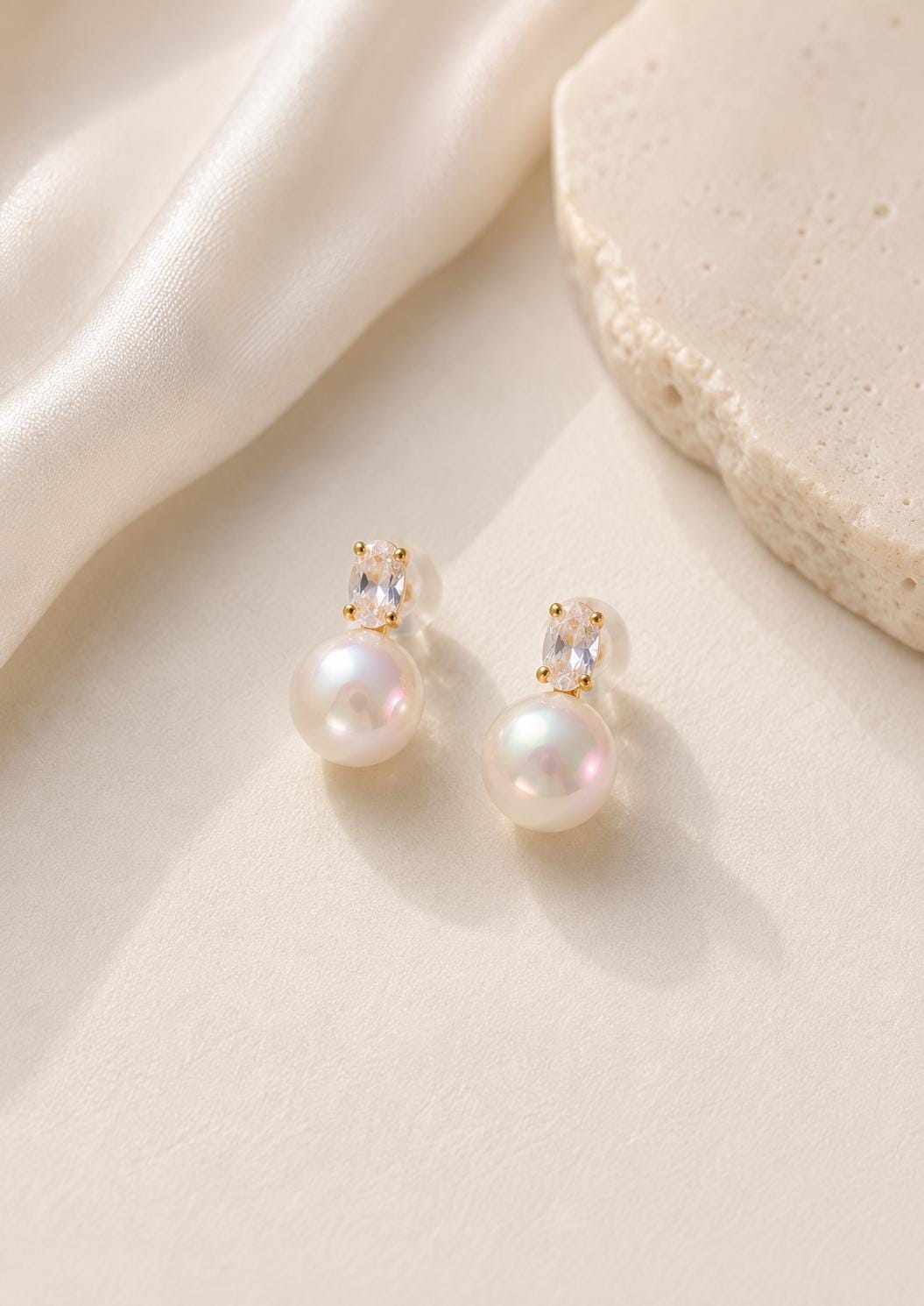 Clip On Freshwater Pearl CZ Earrings