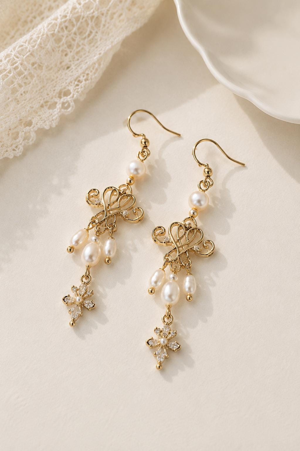 Art Deco Freshwater Pearl Dangle Earrings