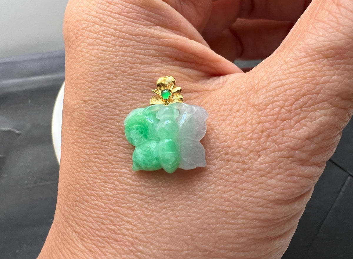 Green-Lavender Jadeite & Ruby in 18K Gold