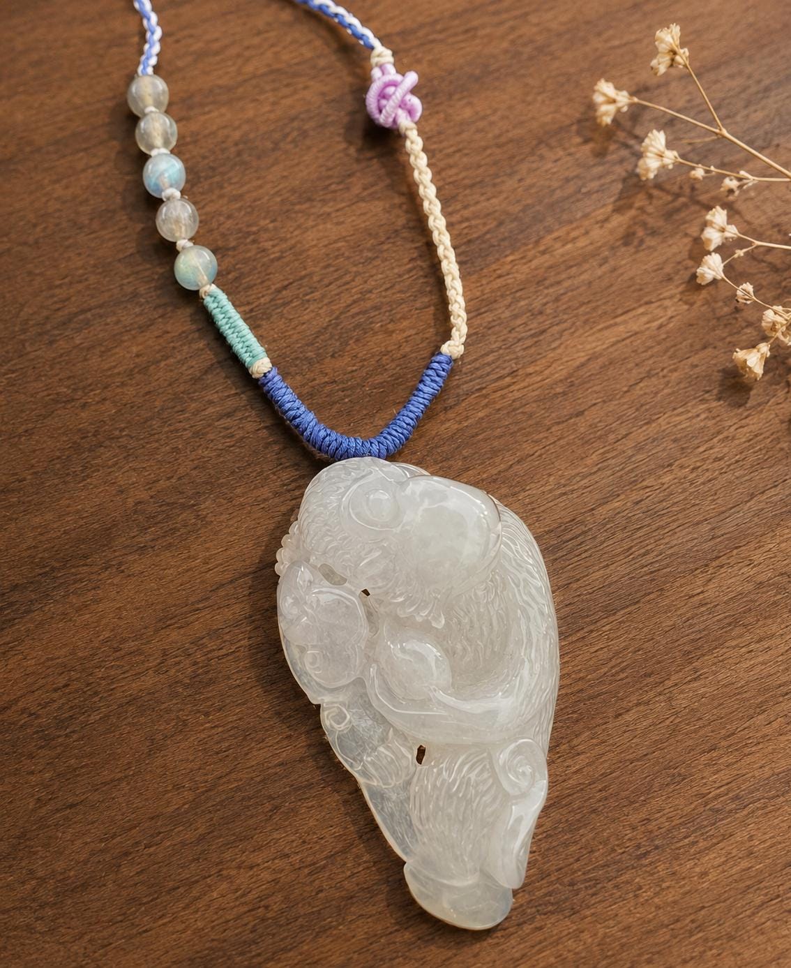 Lavender Jadeite Monkey Pendant