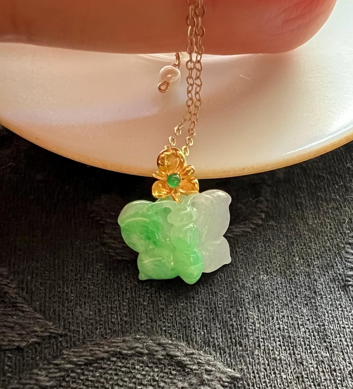 Green-Lavender Jadeite & Ruby in 18K Gold