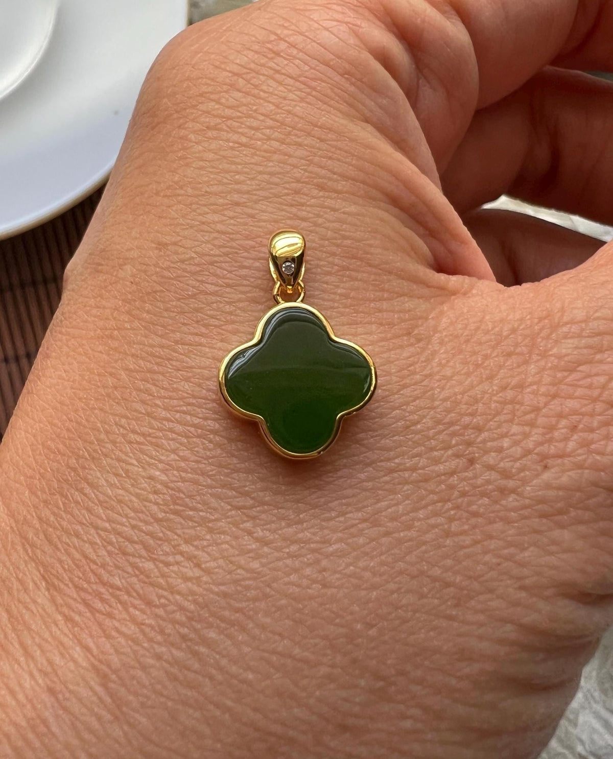 Green Nephrite Four-Leaf Clover Necklace