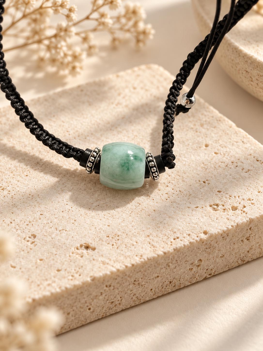 Jadeite Barrel Bead Cord Bracelet