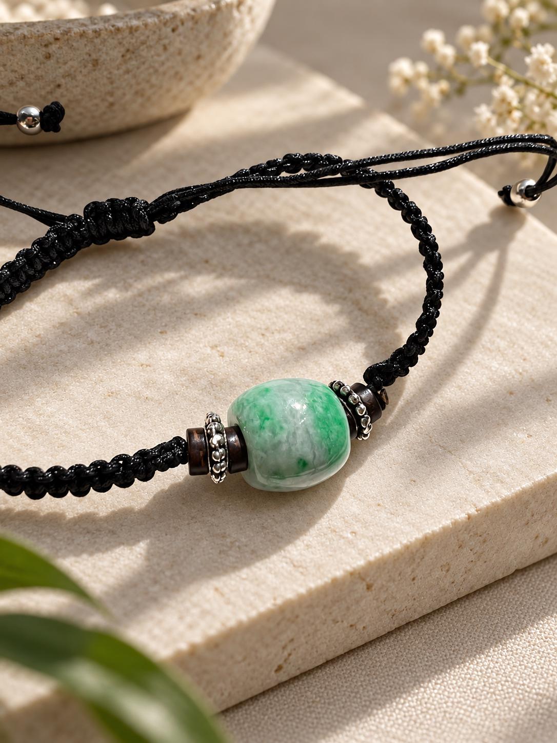 Jadeite Barrel Bead Cord Bracelet
