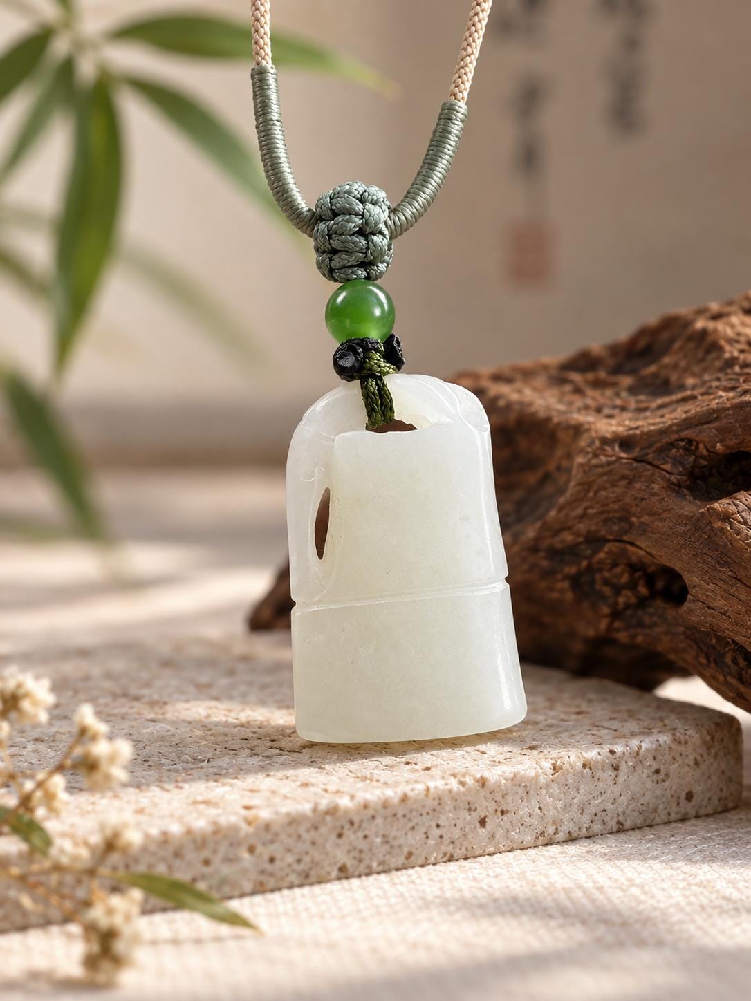 Carved Nephrite Bamboo Pendant