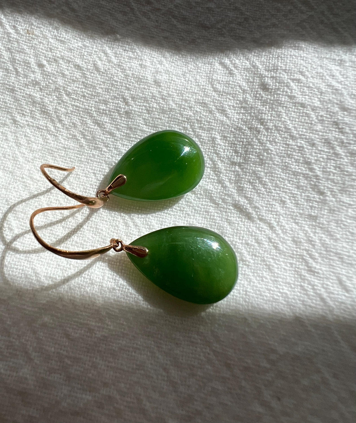 Green Jade Drop Earrings in 18K Gold