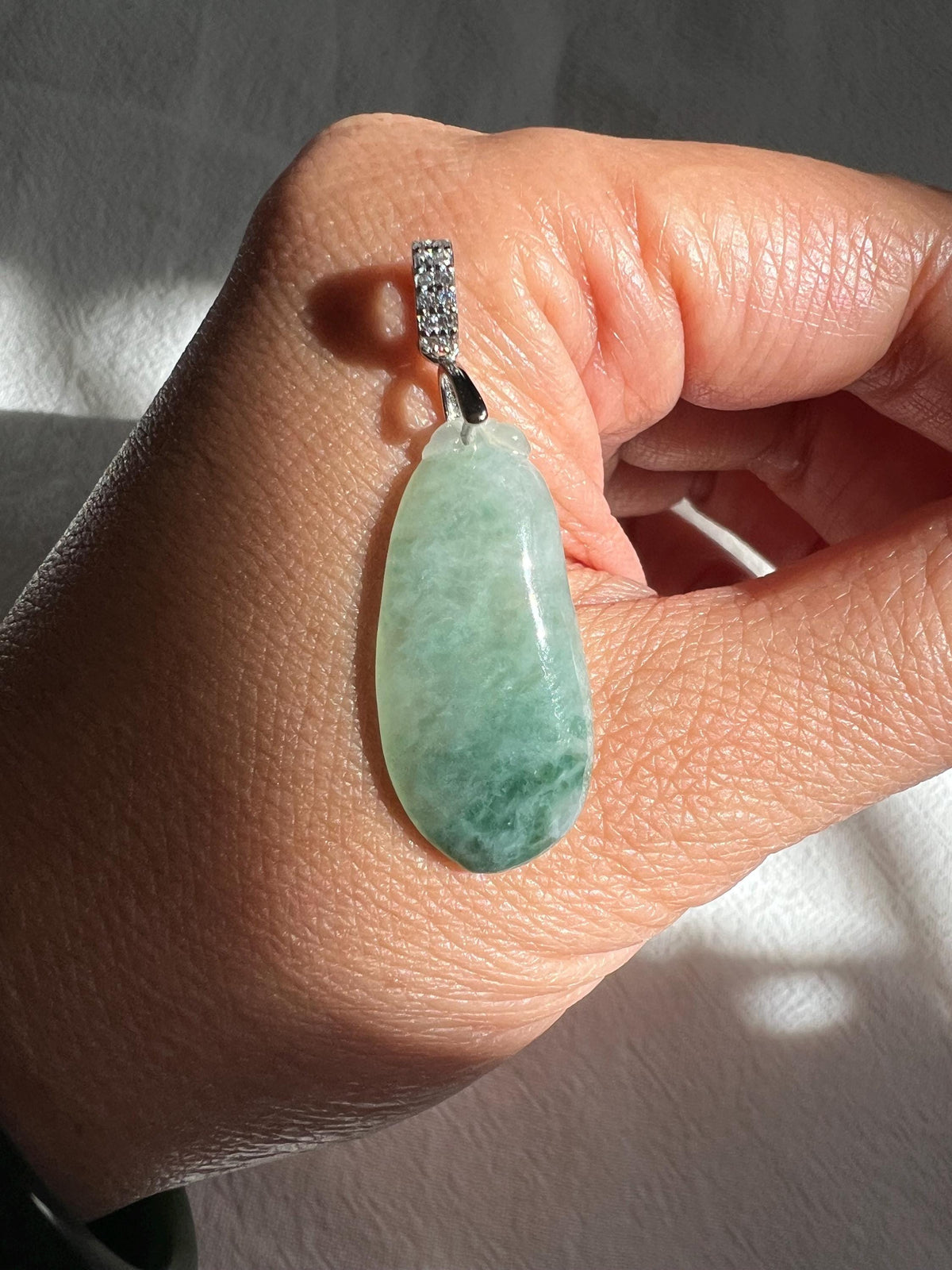 Green Jadeite Gourd Silver Pendant