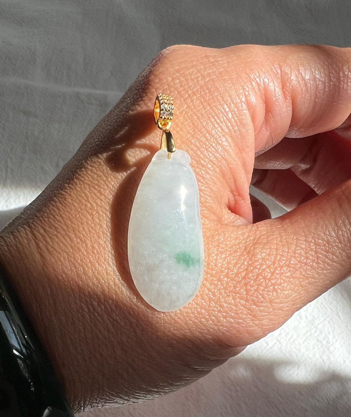 Icy White & Green Jadeite Melon Pendant