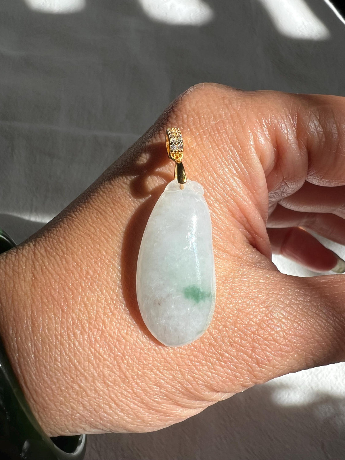 Icy White & Green Jadeite Melon Pendant
