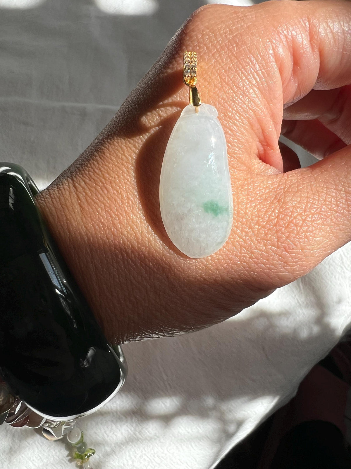 Icy White & Green Jadeite Melon Pendant