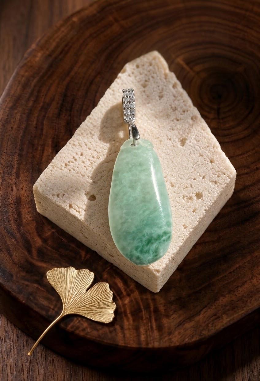 Green Jadeite Gourd Silver Pendant