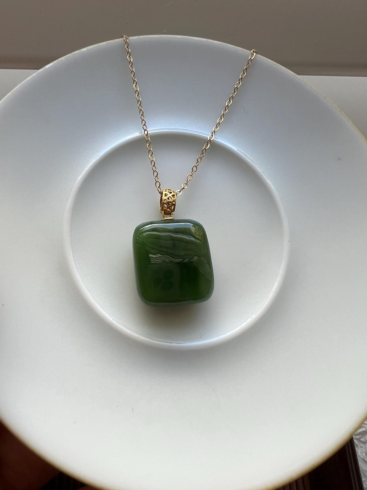 Green Nephrite Peace Plaque in 18K Gold