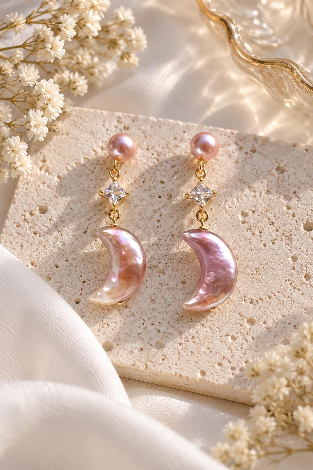 Baroque Pearl Moon Earrings — product image 1