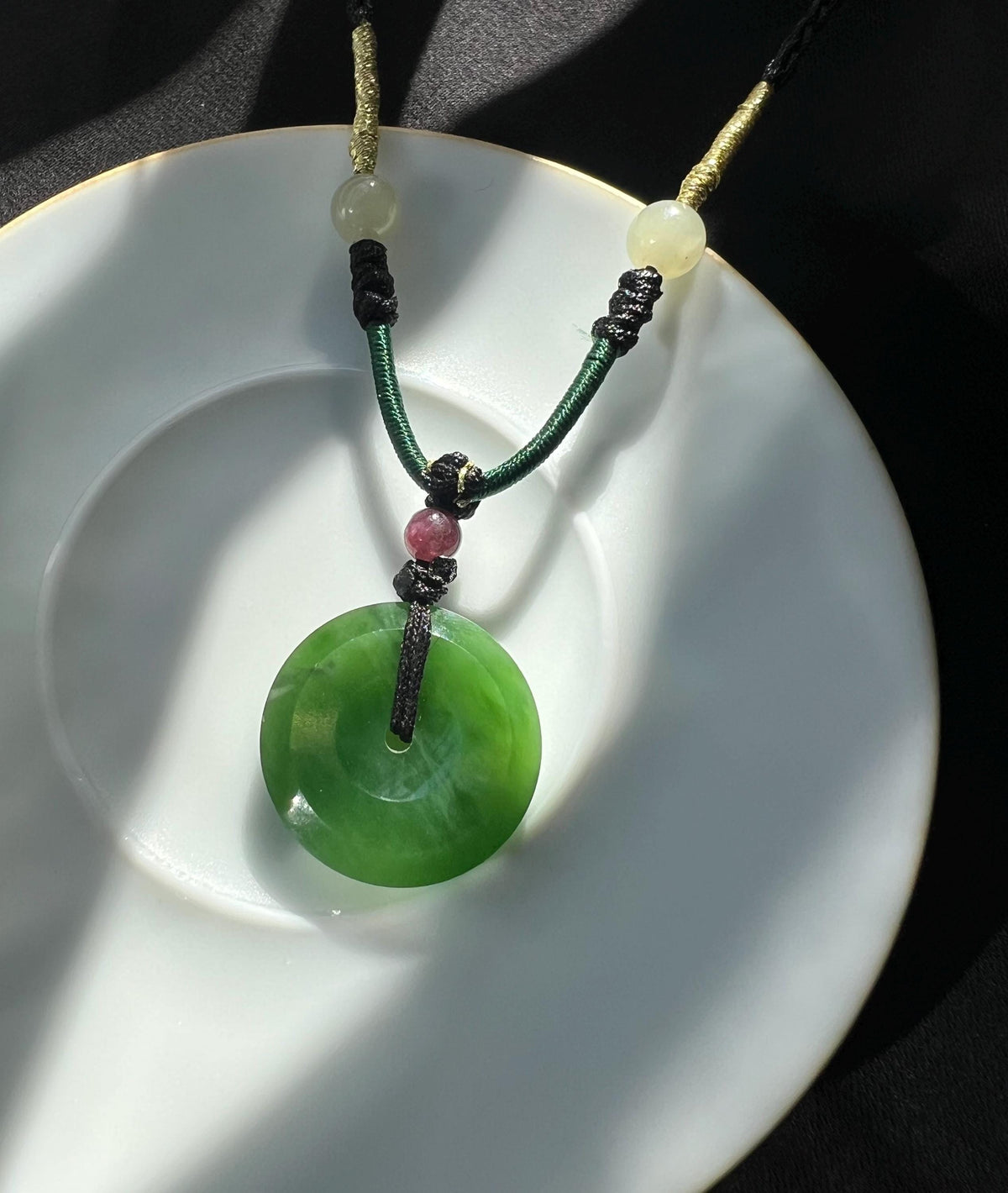Green Nephrite Peace Donut Necklace