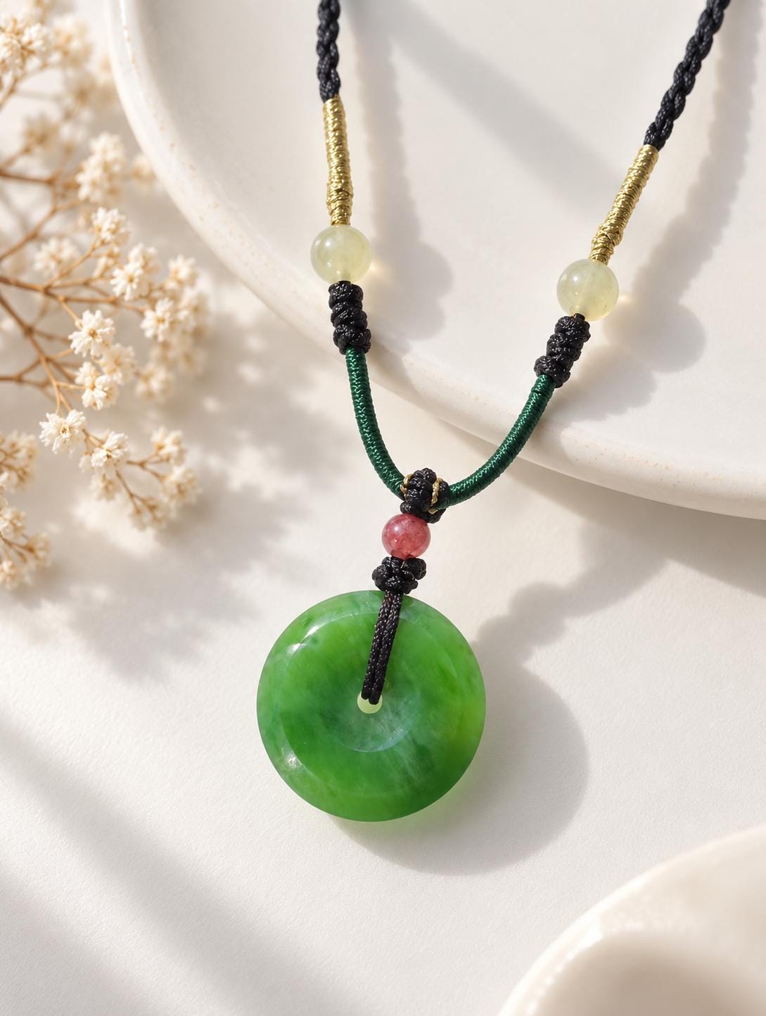 Green Nephrite Peace Donut Necklace