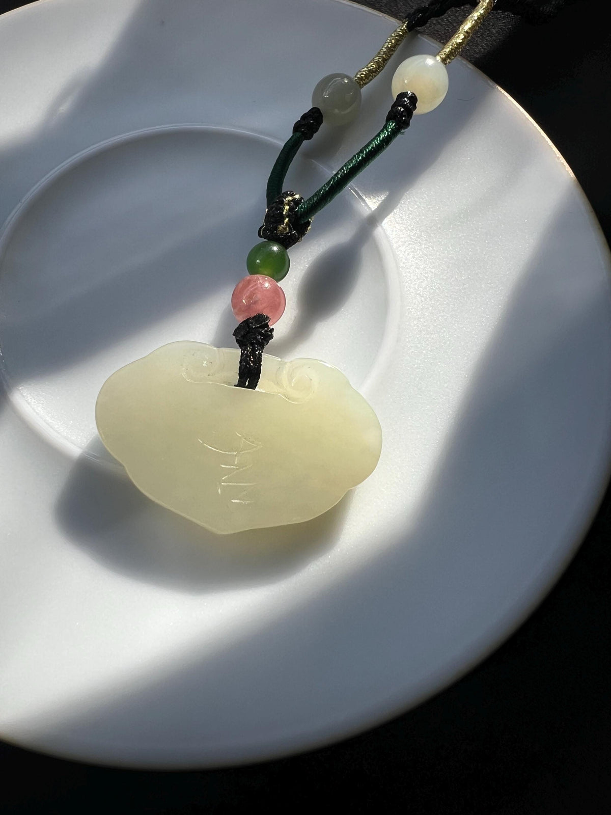 Pale Green Nephrite Peace Lock Pendant