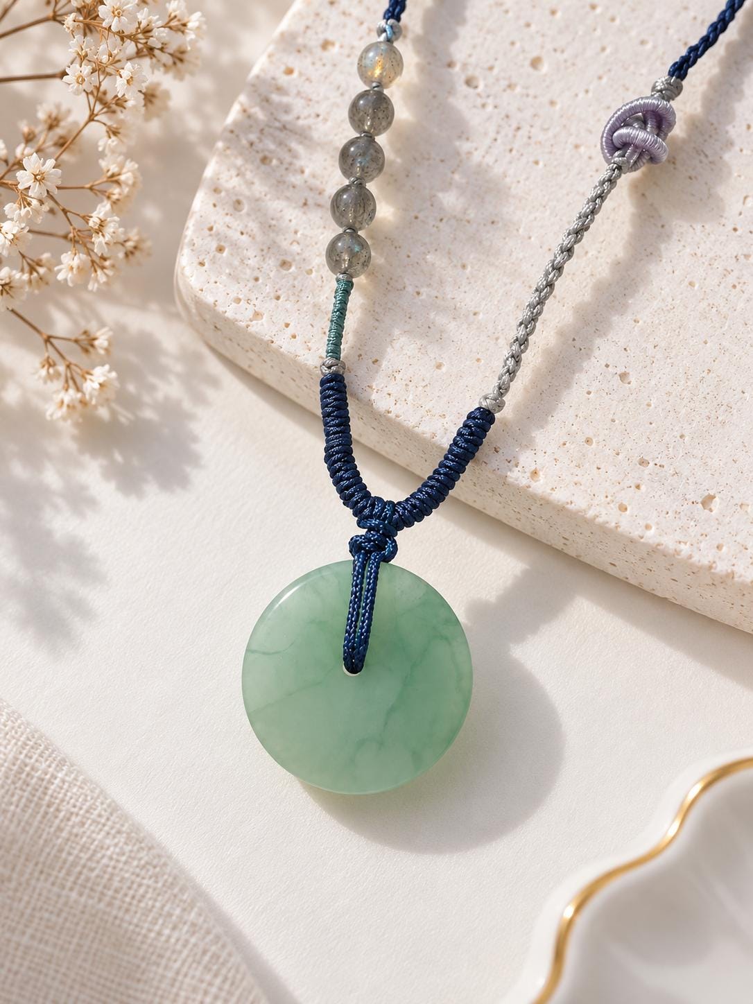 Light Green Jadeite Peace Donut Necklace