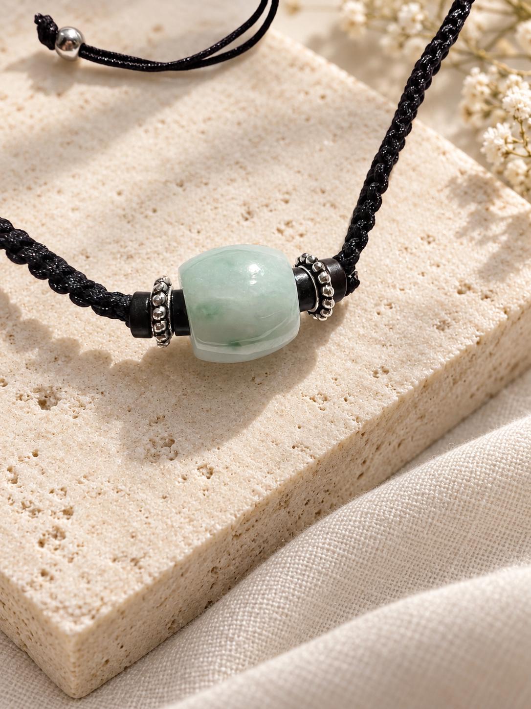 Jadeite Barrel Bead Cord Bracelet