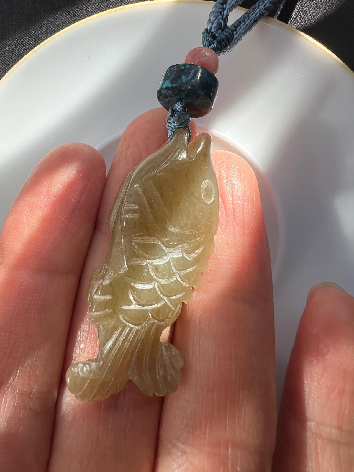 Sugar Nephrite Fish Pendant Necklace