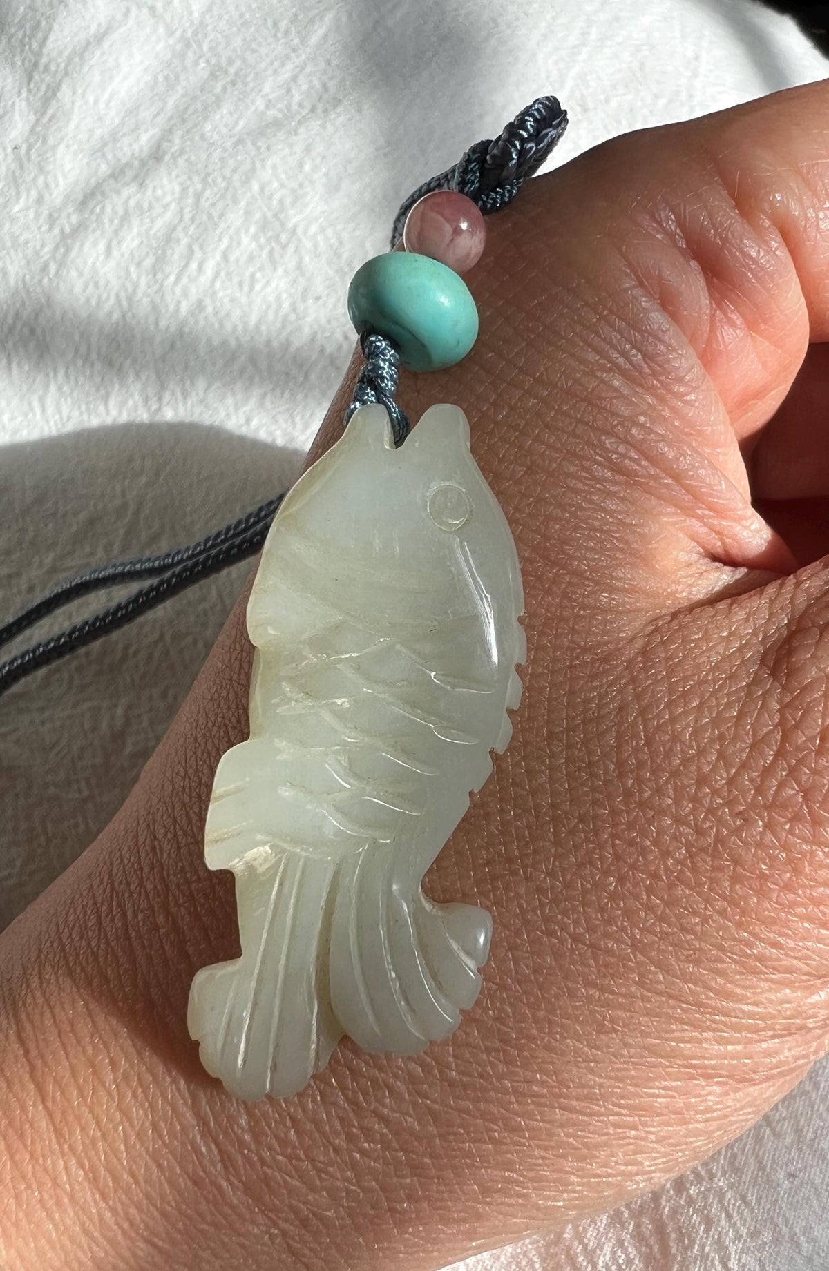 White Nephrite Fish Pendant Necklace