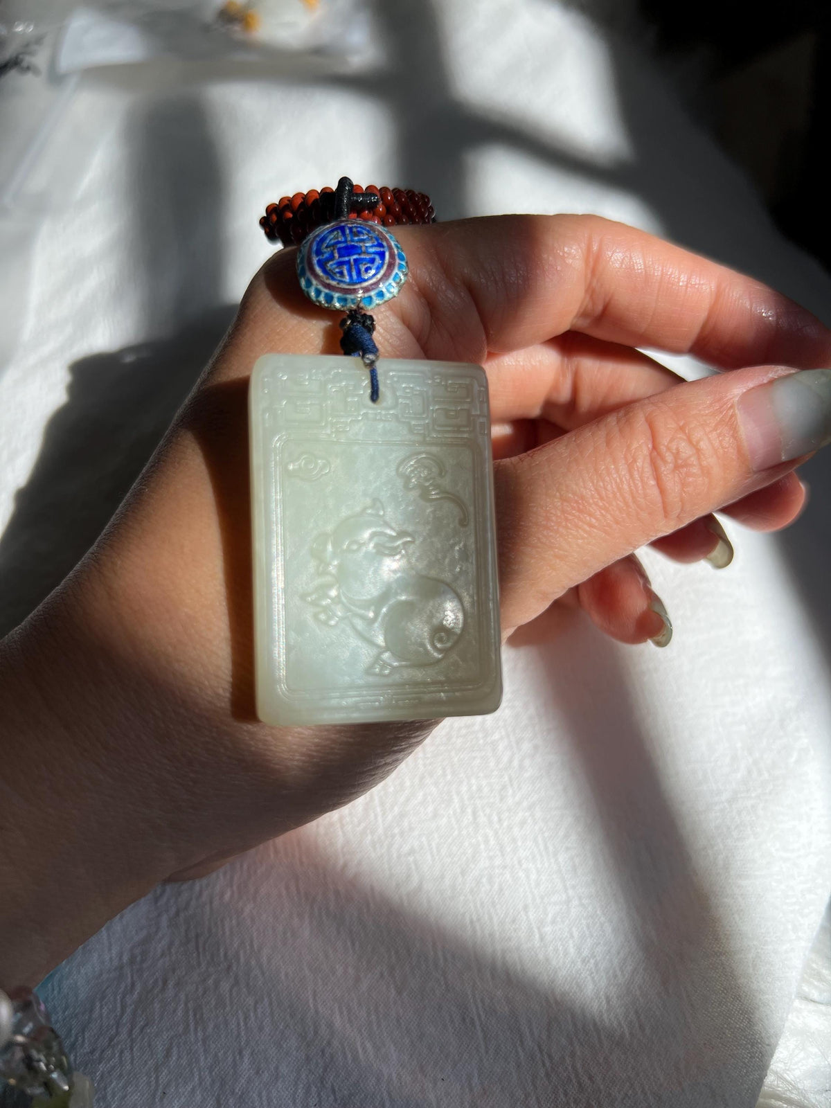 White Nephrite Pig Plaque Pendant