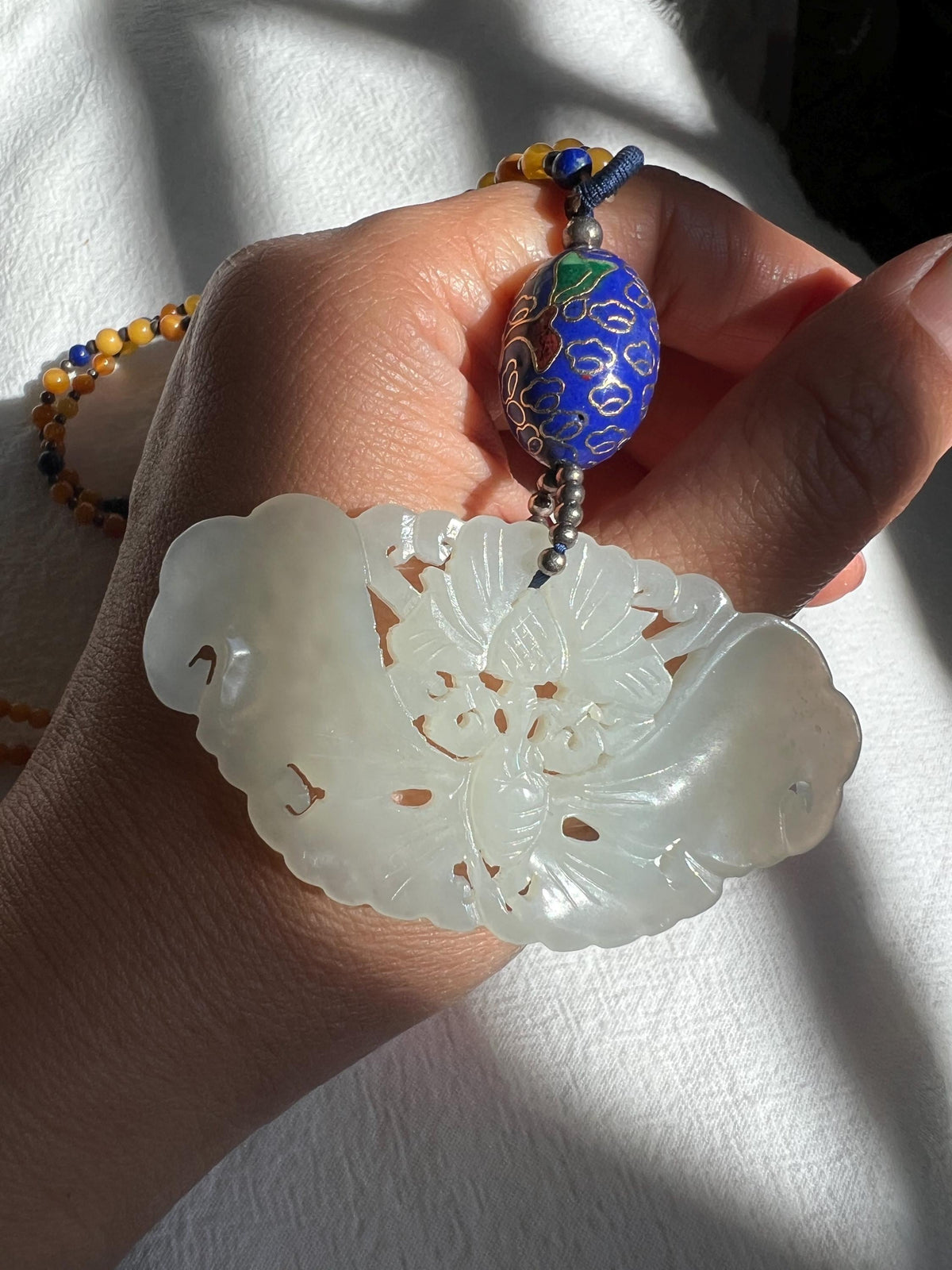 Nephrite Butterfly & Flower Pendant