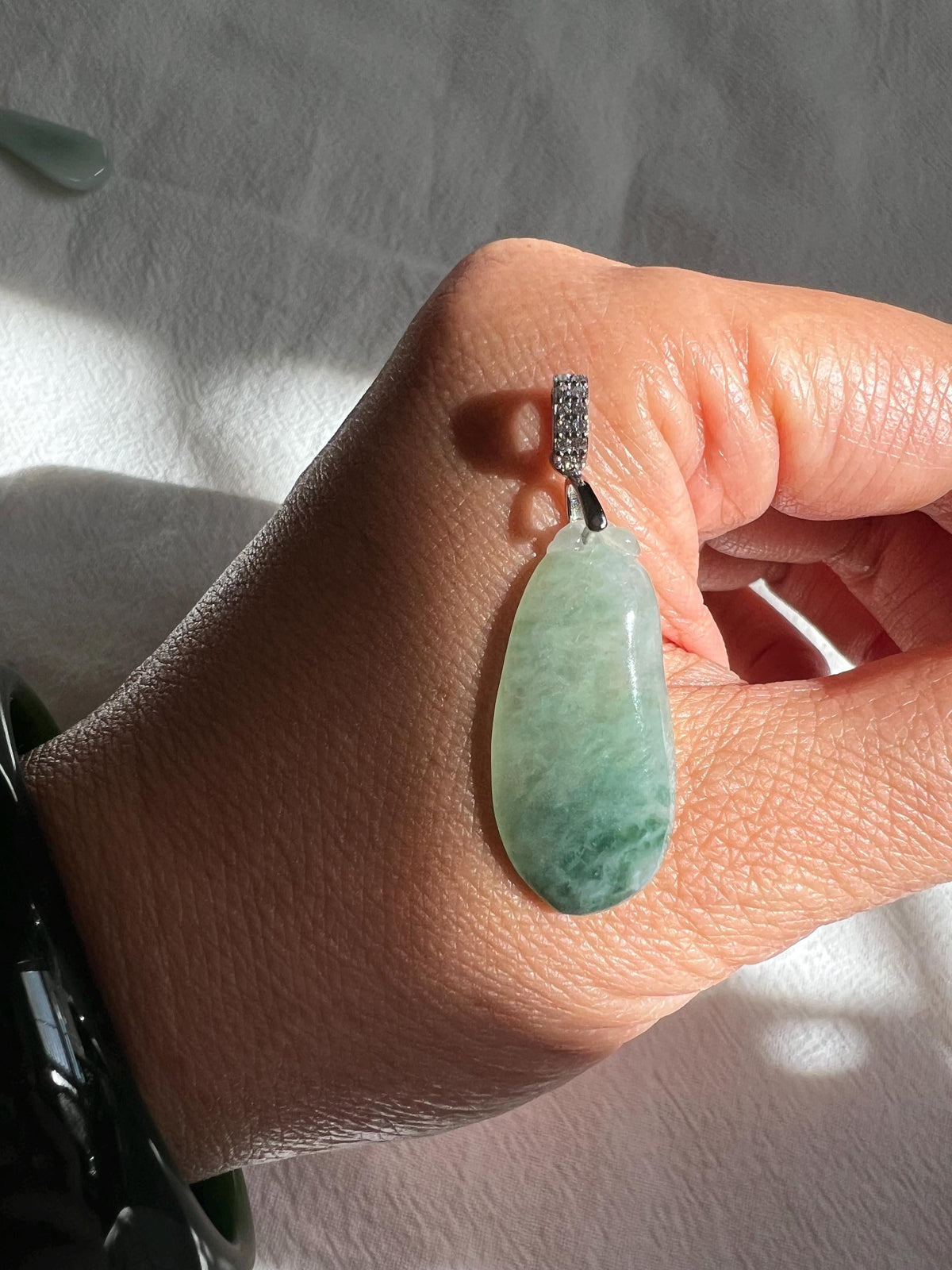 Green Jadeite Gourd Silver Pendant