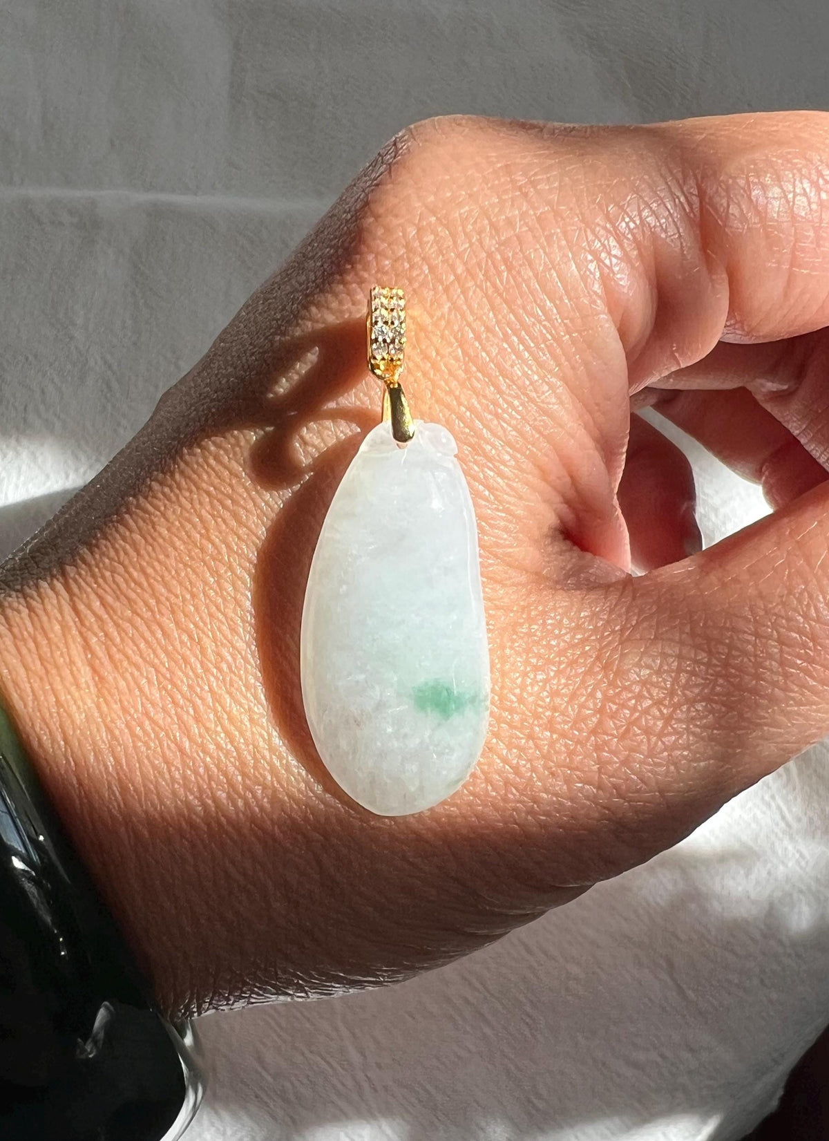 Icy White & Green Jadeite Melon Pendant