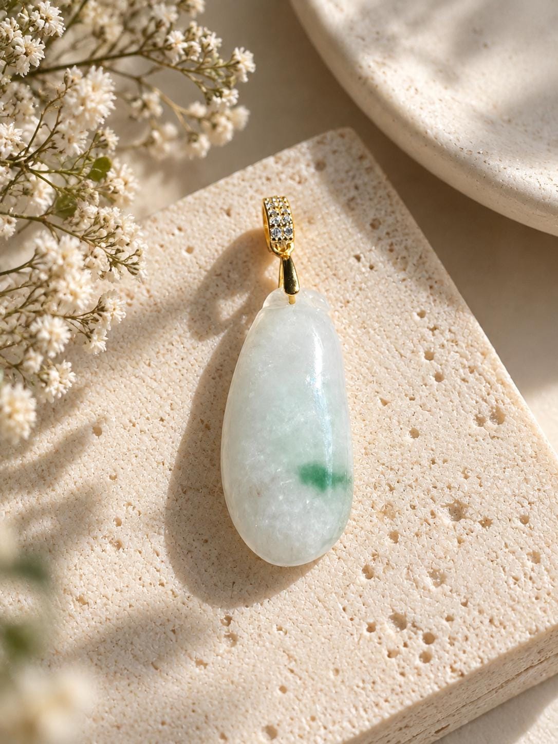 Icy White & Green Jadeite Melon Pendant
