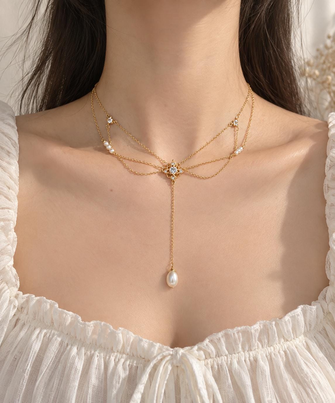 Vintage Style Freshwater Pearl Filigree Necklace