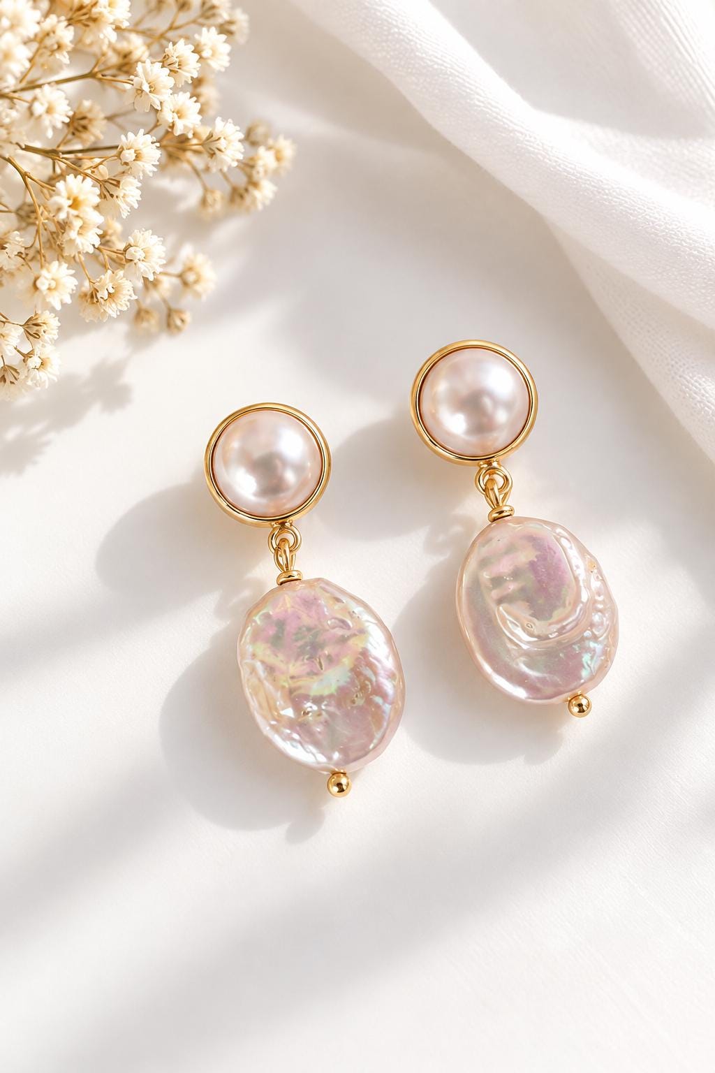 French Style Baroque Big Coin Pearl Earrings