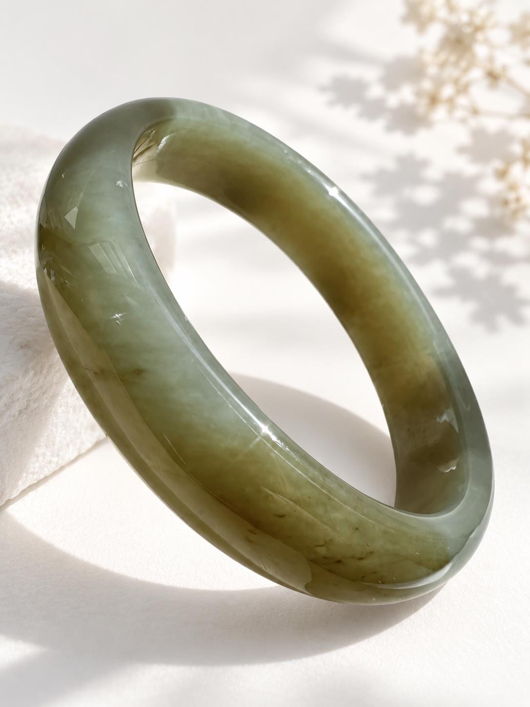 Polished Green Nephrite Bangle, 55 mm