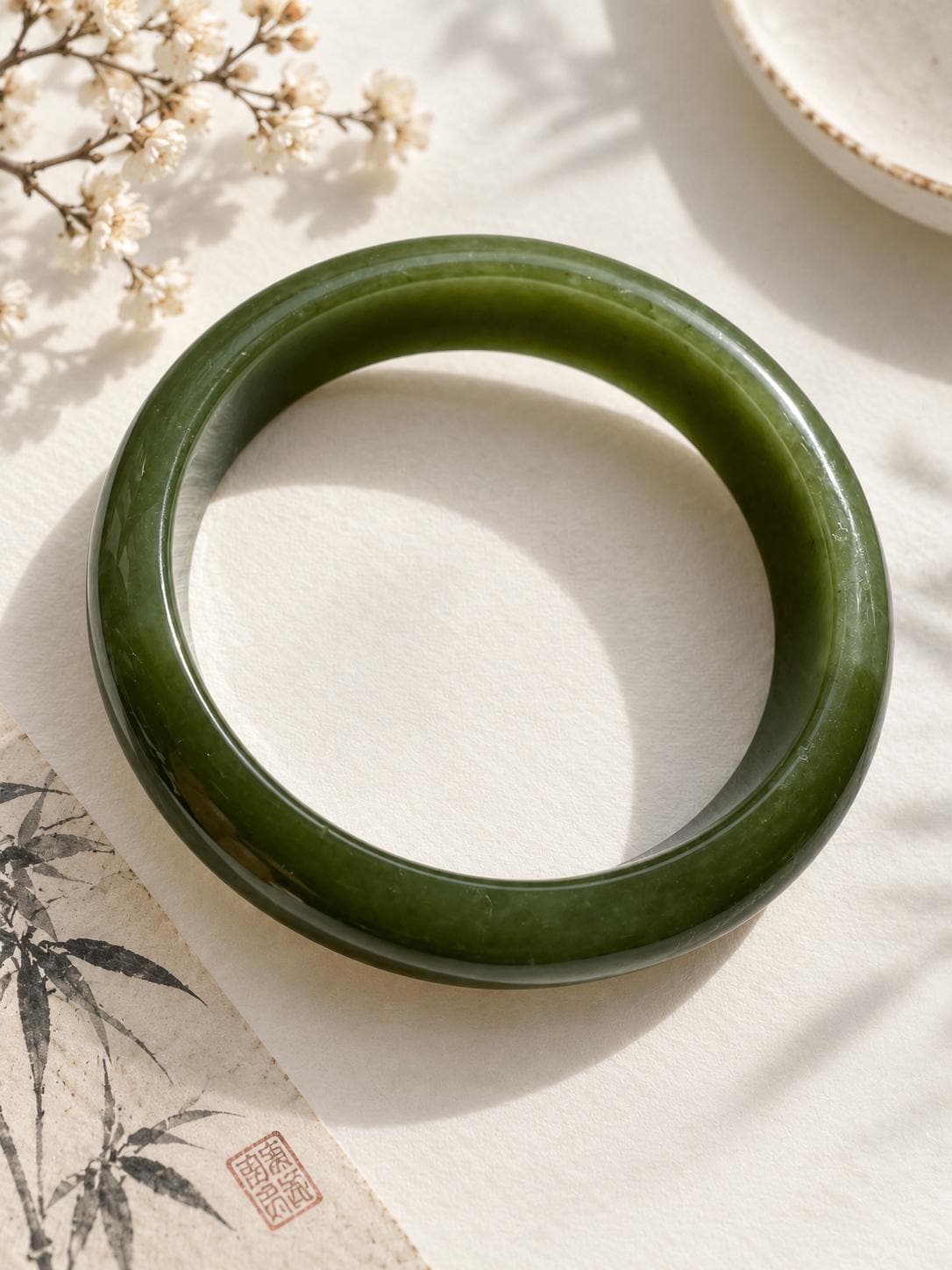 Green Nephrite Bangle, 56 mm