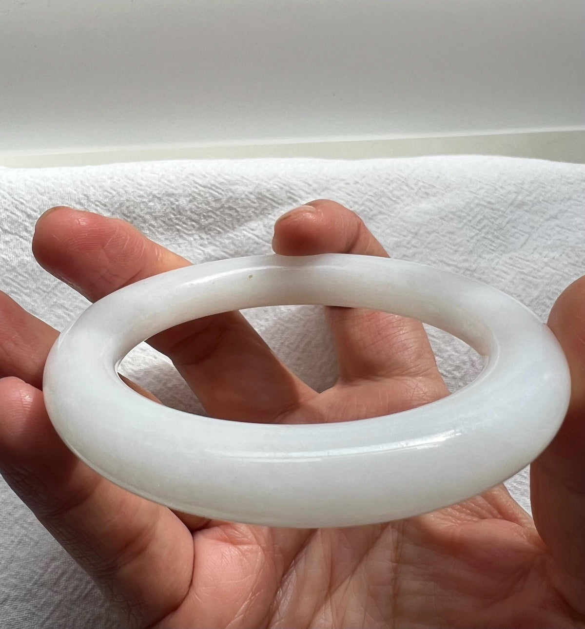 Oval White Nephrite Bangle, 57 mm