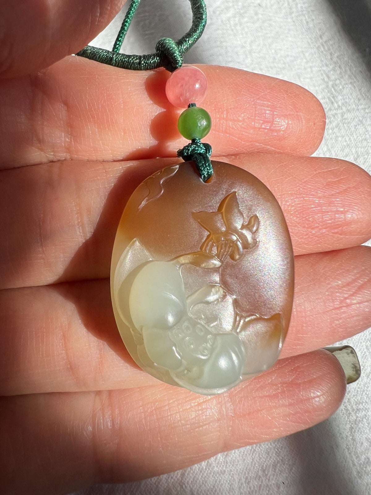 Sugar Nephrite Butterfly & Lotus Pendant
